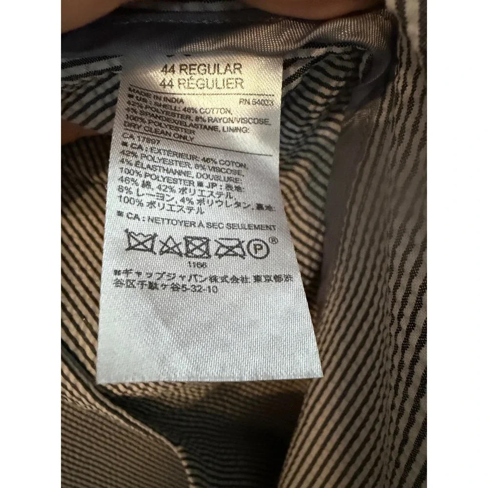 Banana Republic Seersucker Blazer Mens 44R Tailored Slim Fit Black White Striped